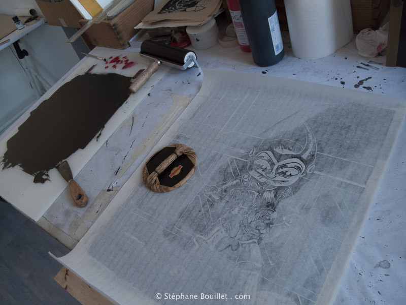 gravure sur bois: impression au baren