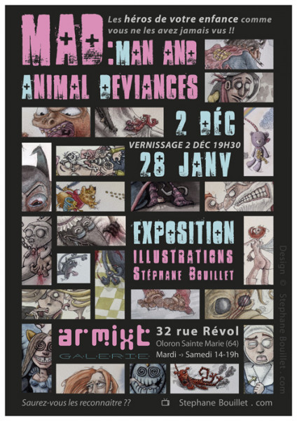 Flyer de l'exposition d'illustration MAD (Man & Animal Deviances) Oloron
