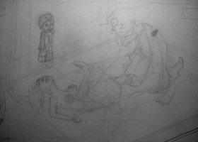 étreinte - crayonné sur le rouleau - issu d'une vrai estampe vu au Japon (musée du Manga à Kyoto)