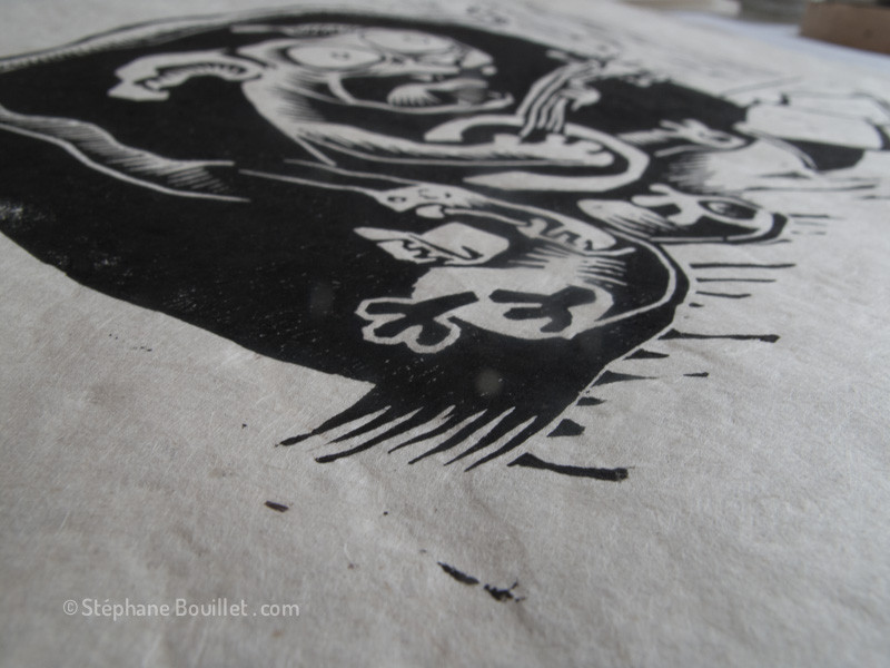Linogravure Mao & Q.I