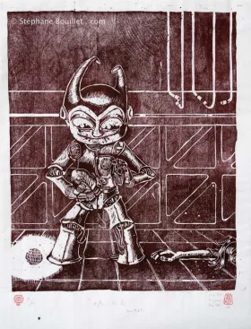 gravure sur bois: estampe bordeau