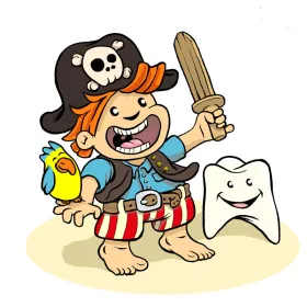 Garçon pirate avec son perroquet et sa dent