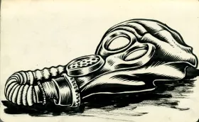 Masque à gaz radioactif, d'après une photo d'époque