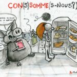 Gaspillage de nourriture emballée, mangée par un cochon-poubelle