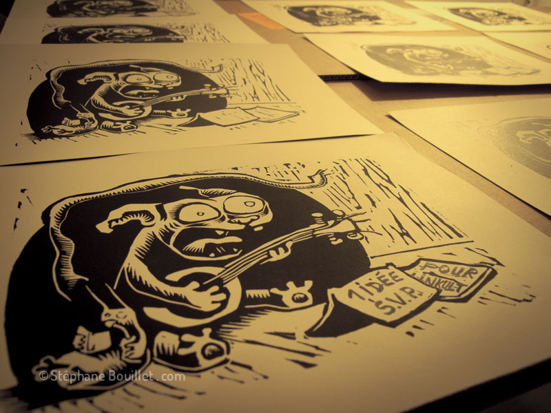 Linogravure Mao & Q.I