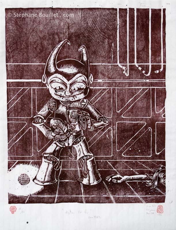 gravure sur bois: estampe bordeau