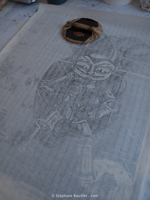 gravure sur bois: impression au baren