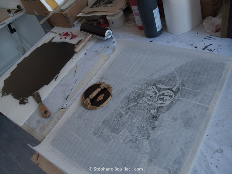 gravure sur bois: impression au baren