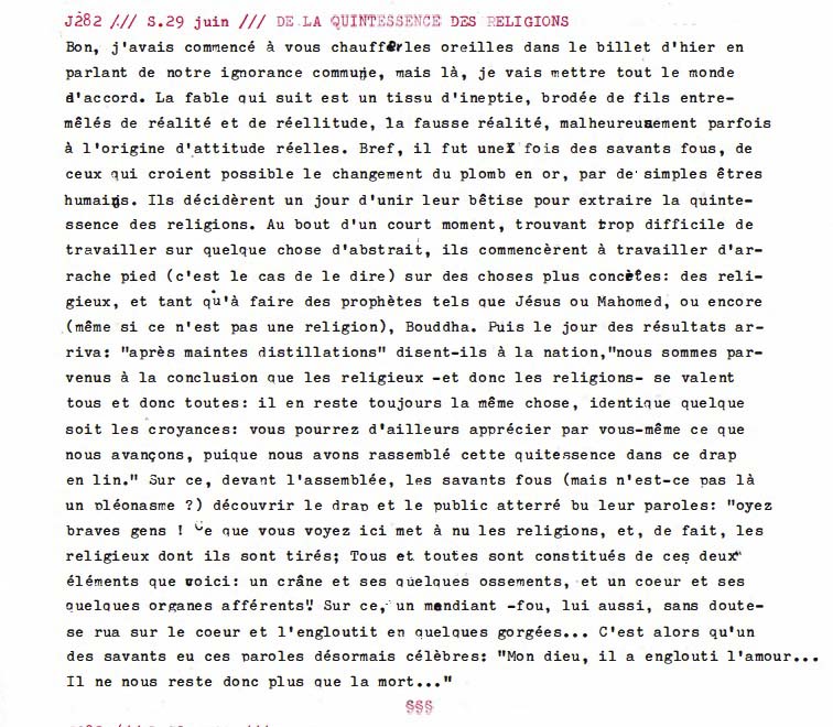 J282 /// DE LA QUINTESSENCE DES RELIGIONS
