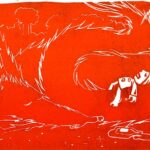 Le petit chaperon rouge est endormi sur la queue du loup