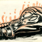 Masque à gaz radioactif, d'après une photo d'époque