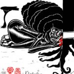 Alice, petite fille esclave africaine, passe le bras à travers la petite porte menant au pays des merveilles et essaie d'attraper le Lapin noir. Le bras d'Alice, de l'autre coté du miroir, est devenu blanc.