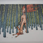 Estampe finale de Onibaba Wendigo technique de gravure sur bois, et d'impression japonaise avec couleur à l'eau