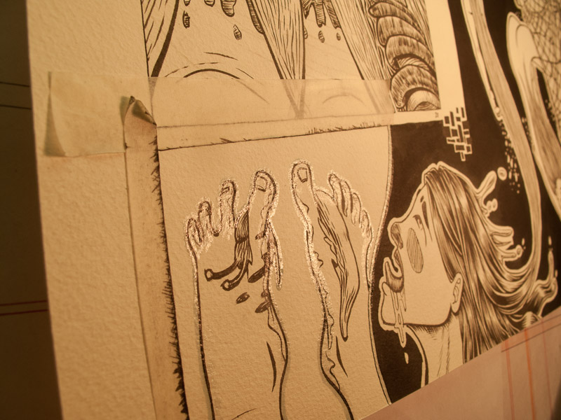Gomme de réserve (qui brille) pour un détourage des pieds (et du personnage en fond)