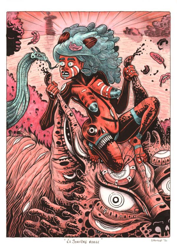 La sorcière rouge, chatte et serpent