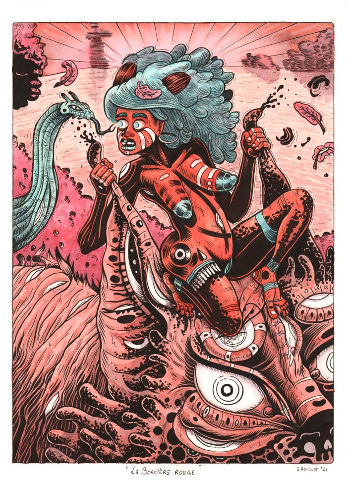 La sorcière rouge, chatte et serpent