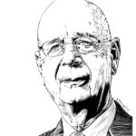 Portrait de Klaus Schwab illustration noir et blanc