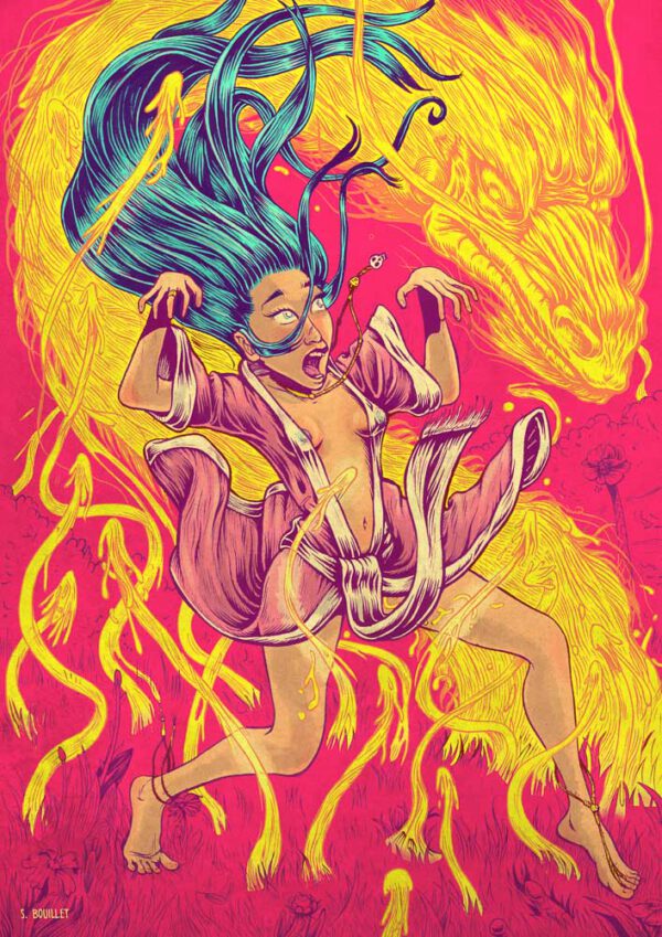 Dragon de feu et psychopompe (tarot)