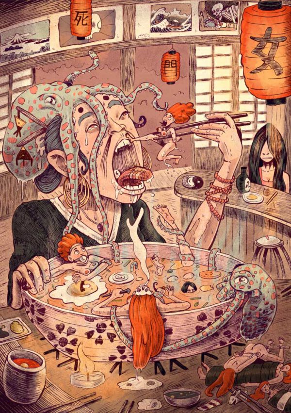 Soupe japonaise humaine au poulpe