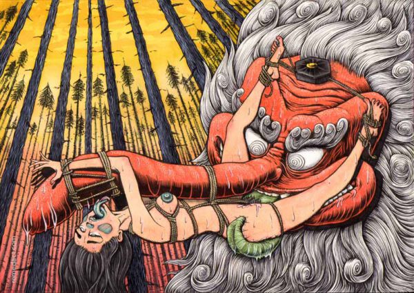 Geisha shibari & Hanadaka Tengu (aquarelle)